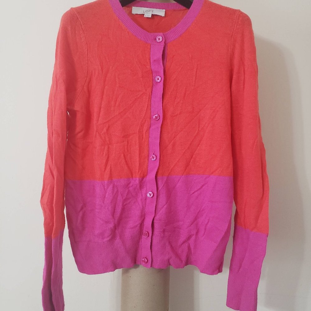 Loft Pink & Orange Colorblock Cardigan